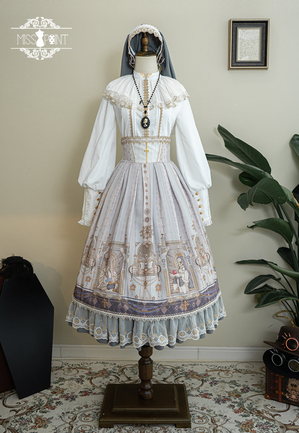 Miss Point - Demon Hunting Notes - Fishbone Gothic Lolita Skirt (2XL L M S XL XS / Gray) 33614:433832