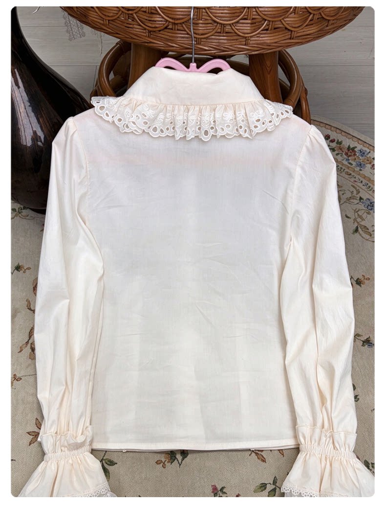 Frostgrain - Cotton Sweet Lolita Long Sleeve Blouse, Peter Pan Collar 46094:874647