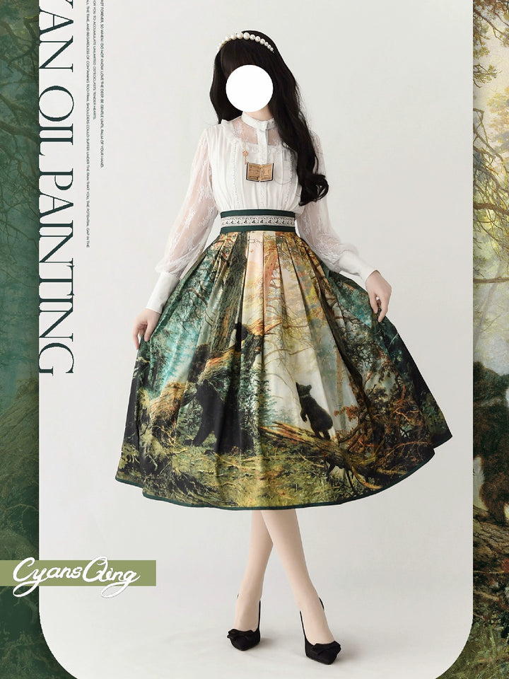 Cyan Lolita~Oil Painting Collection~Elegant Lolita Skirt Printed SK   