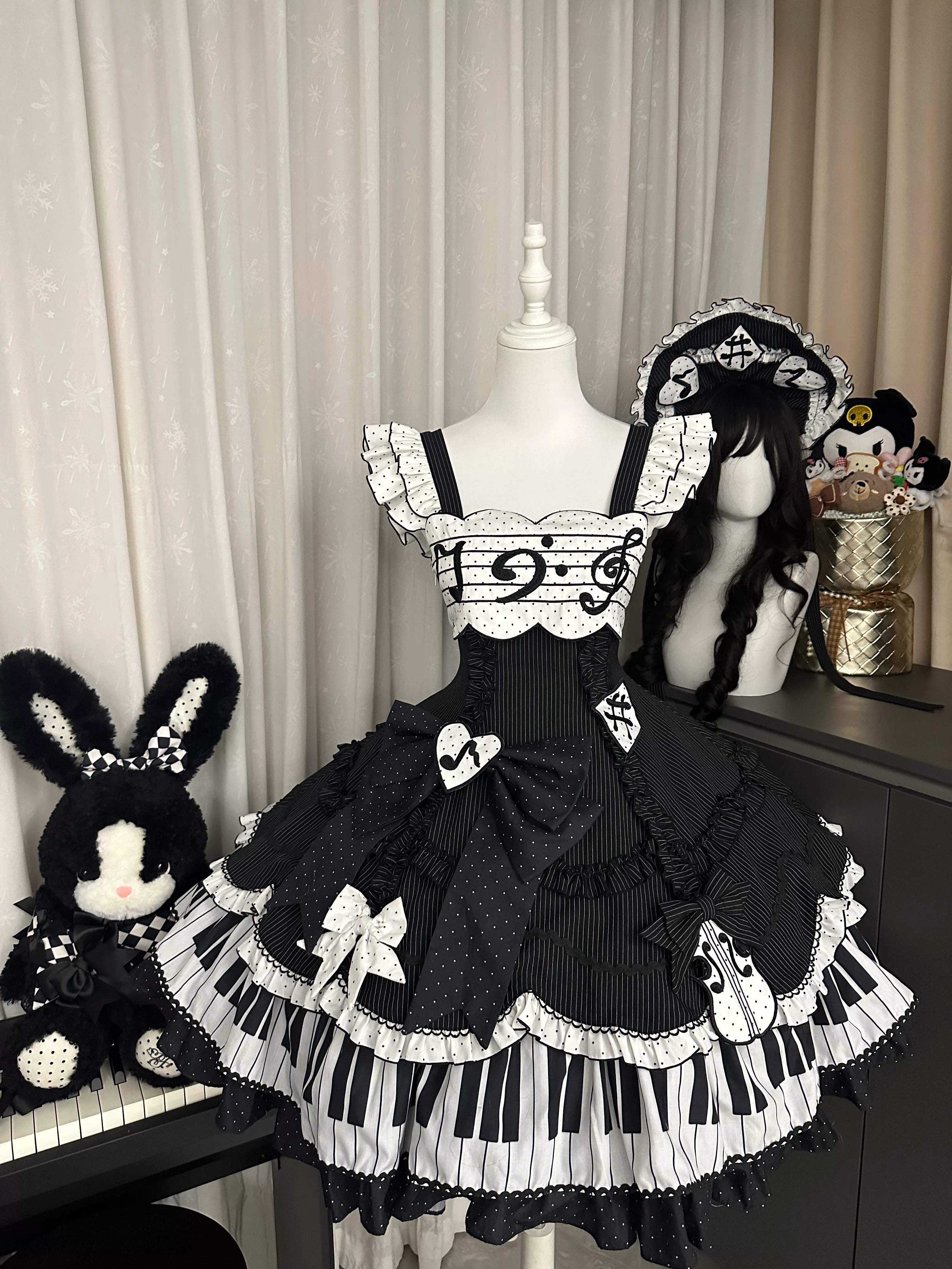 Rhythm Note - Old School Lolita JSK Dress with Piano Keys Hem 45742:860617