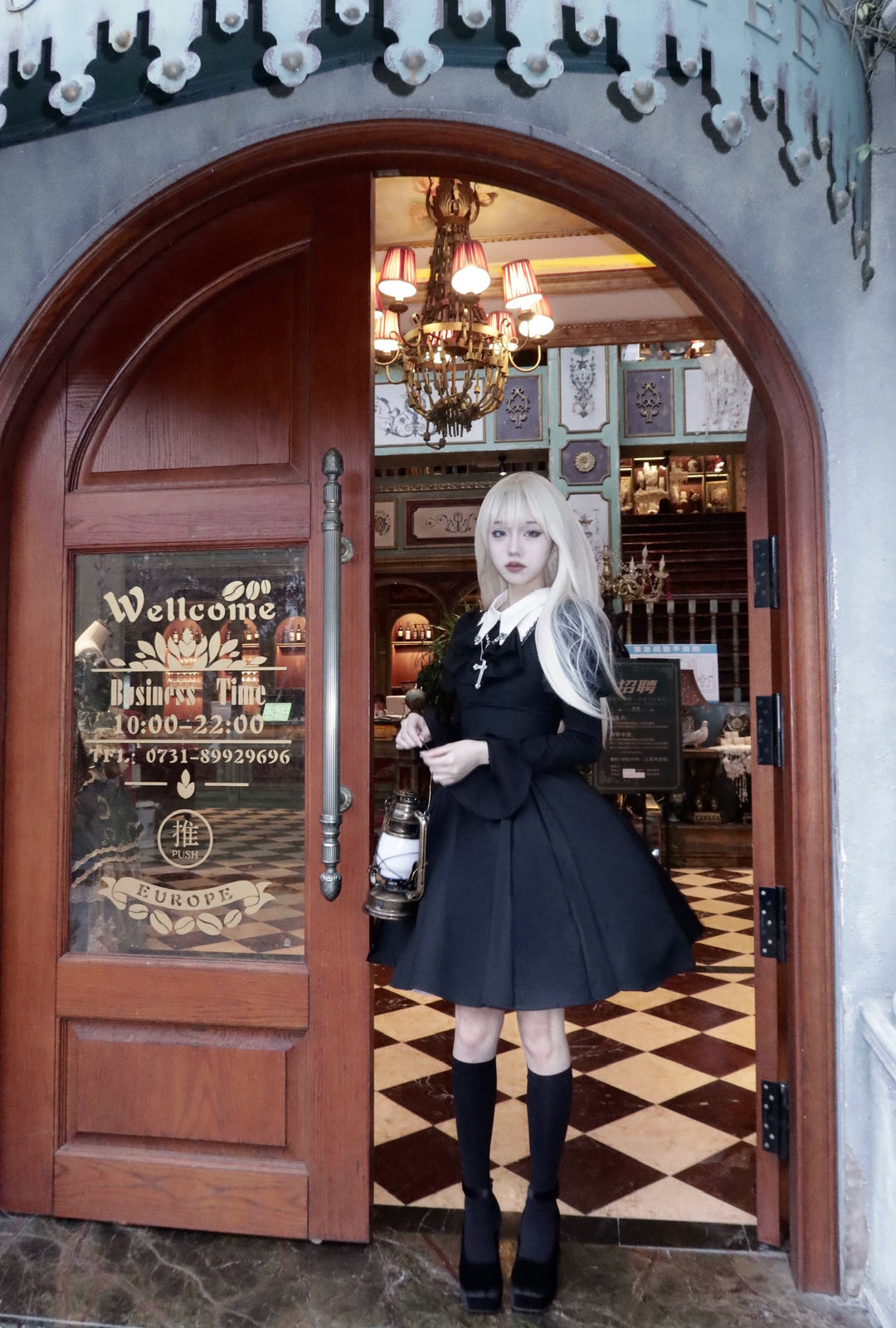 Mengfuzi~Gothic Lolita OP Dress Nun Style Fishbone Skirt   