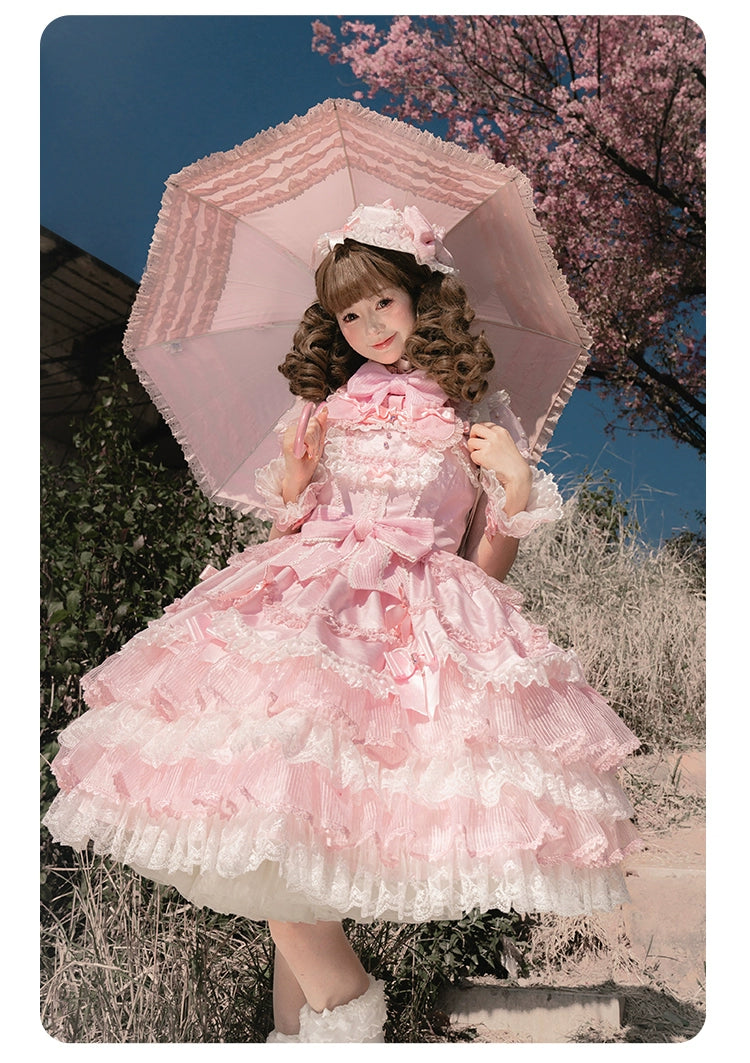 Summer Fairy~Strawberry Angel~Sweet Lolita JSK Suit Tiered Ruffle Dress Set