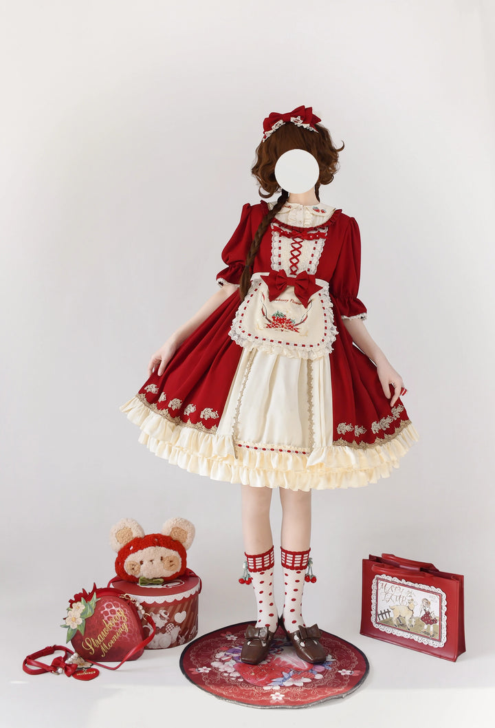 Strawberry Witch~Tochigi Girl~Sweet Lolita Strawberry Embroidered Dress   