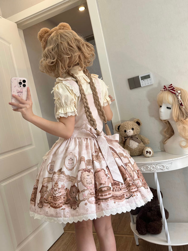 Akiyama Future Studio~Cute Lolita Salopette Dress Bear Print   