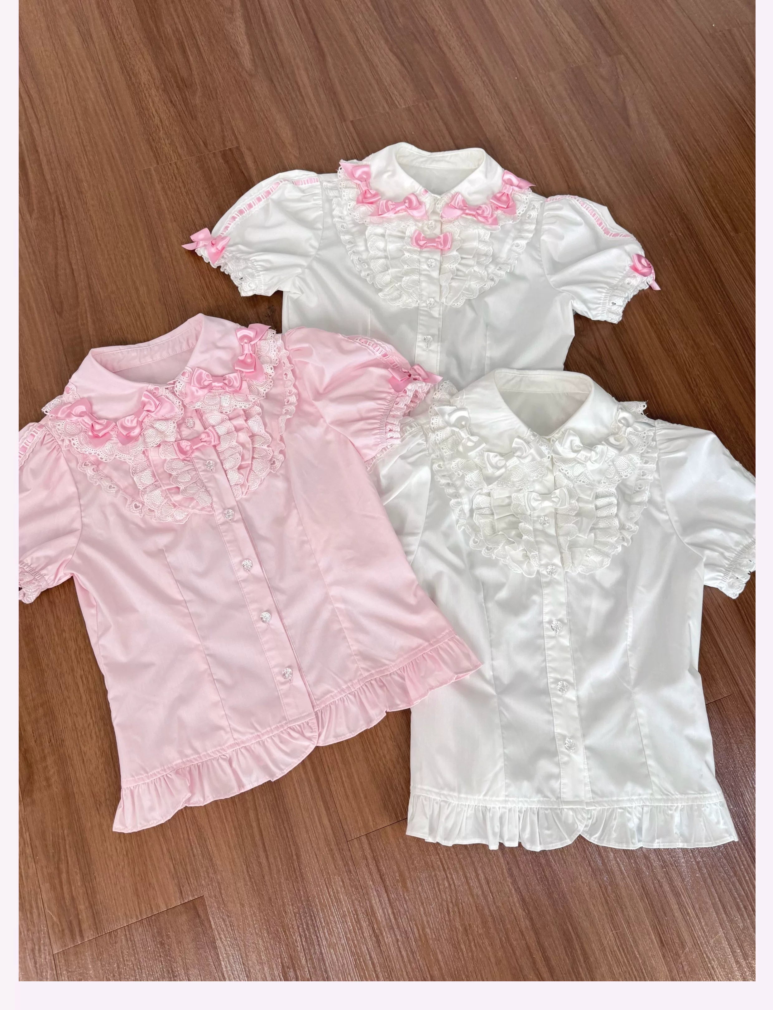 Cotton Old School Lolita Peter Pan Collar Blouse with Bows