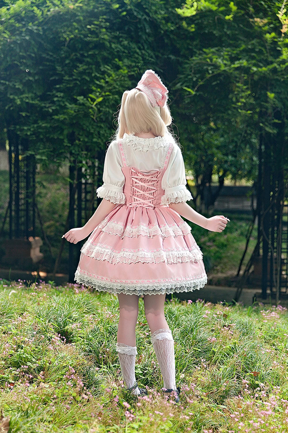 Mirror Doll - Old School Lolita Tiered Hem JSK with Polka Dot Lace 45540:853651