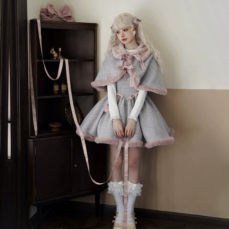 With PUJI~Winter Love Song~Winter Sweet Lolita JSK Suit Plush Cape   