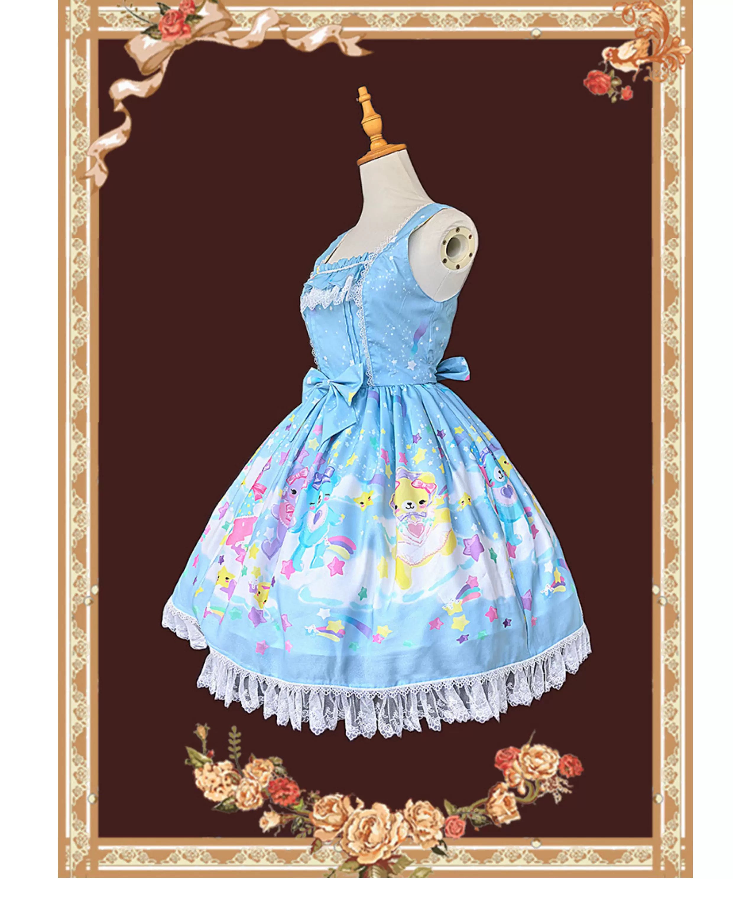 Sleepy Bear - Kawaii Lolita Bear and Star Printed Dress 45663:857654