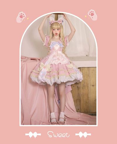 OCELOT~Sweet Lolita Pink Cat Tail OP Dress Set   