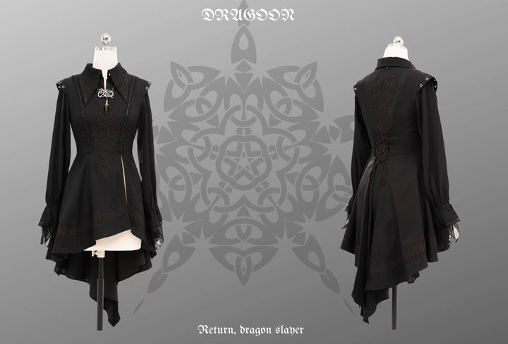 Wuyuzhe~Dragon Knight 2.0 Version~Western Fantasy Style Suit Gothic Shirt Vest Skirt free size black shirt only 