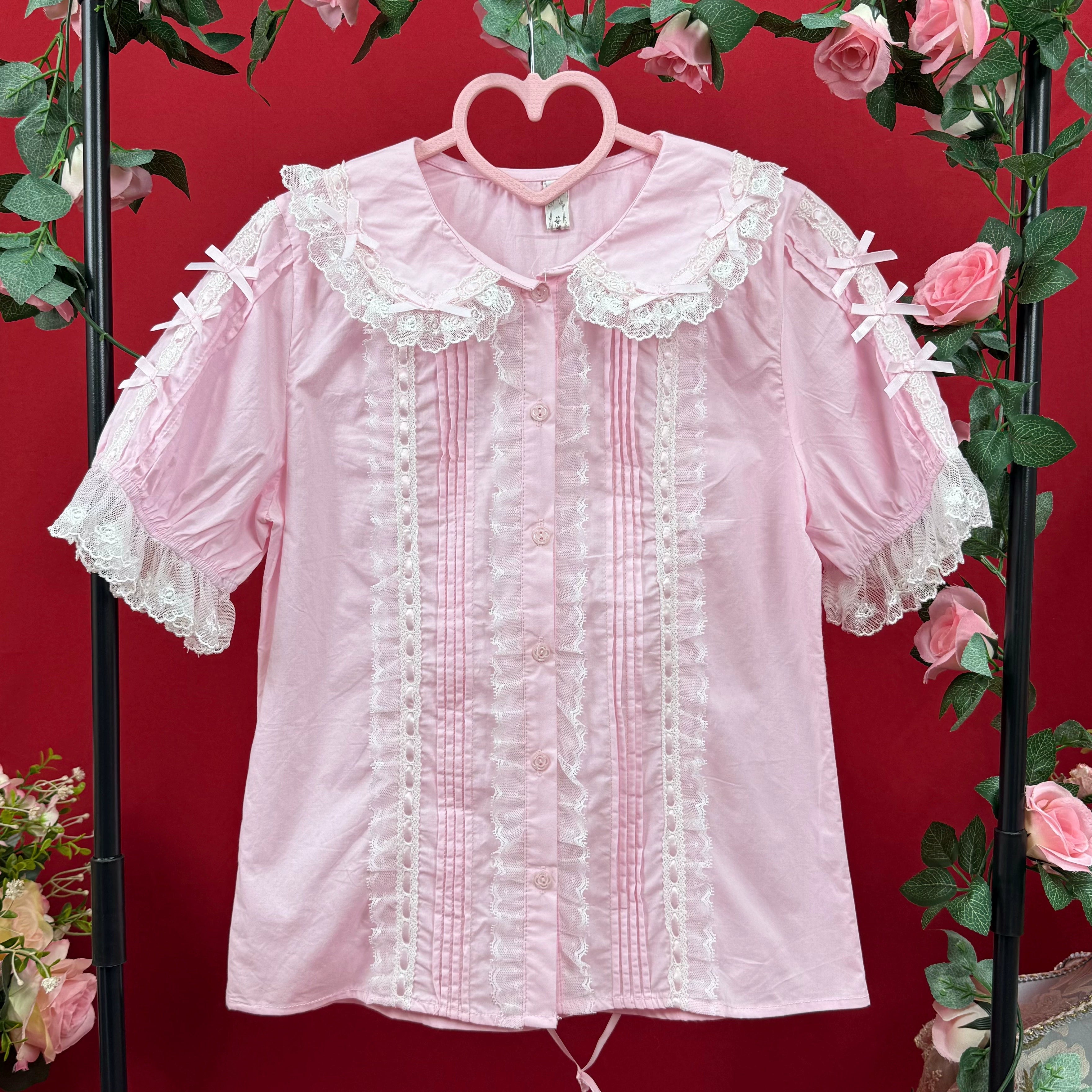 DMFS Lolita - Lanxin Shirt - Cotton Sweet Lolita Lace Blouse Pink S
