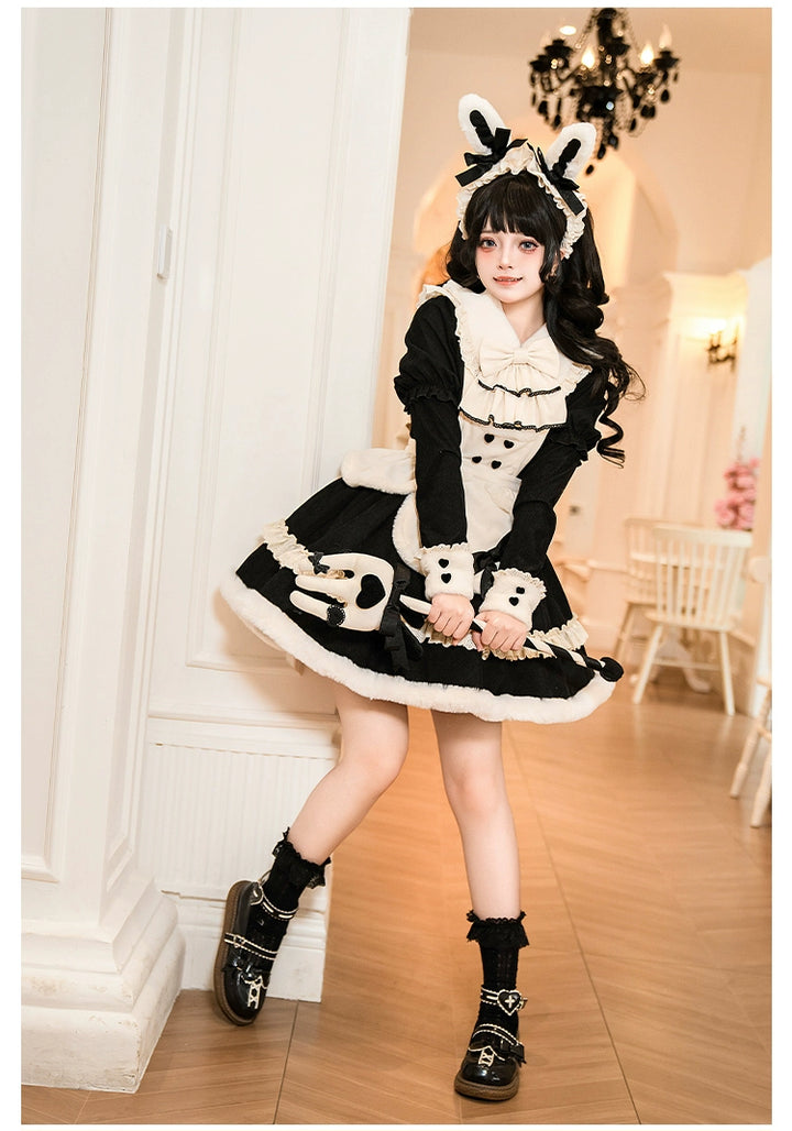 With PUJI~Rabbit&Alice~Sweet Twin Lolita OP Dress Doll Apron Dress Set