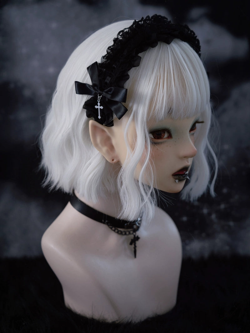 Strange Sugar~Gothic Black Lolita KC Cross Lace Headband Lolita Accessories   
