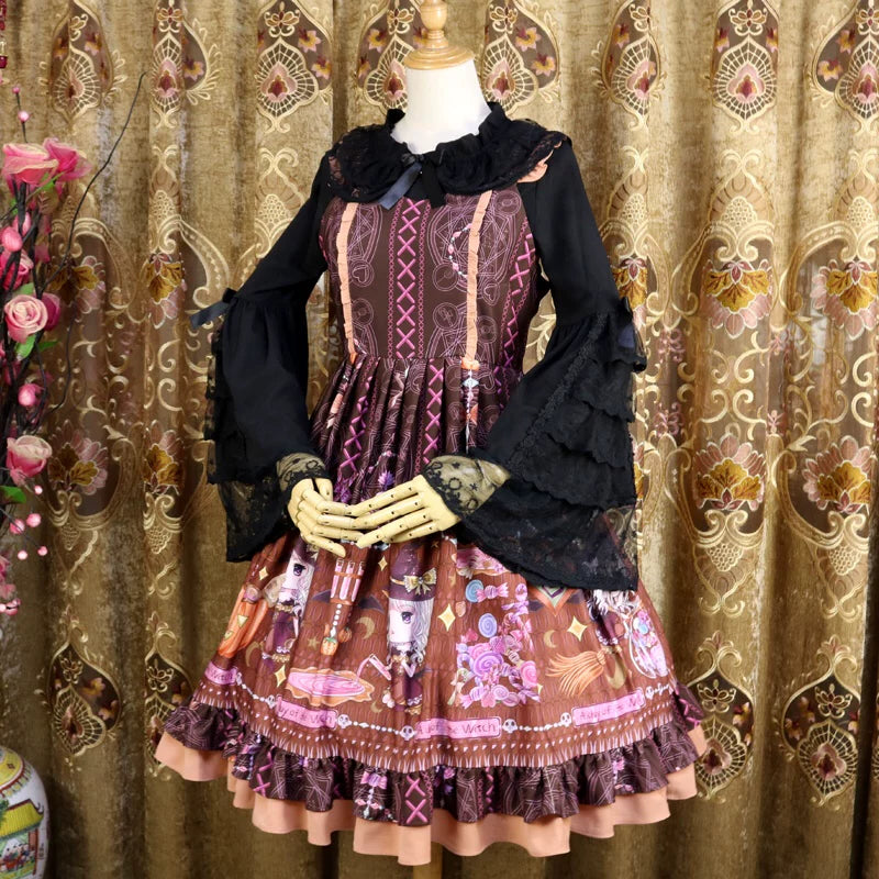 Halloween Sweet Lolita JSK Dress, Witch & Pumpkin Print 45945:869606