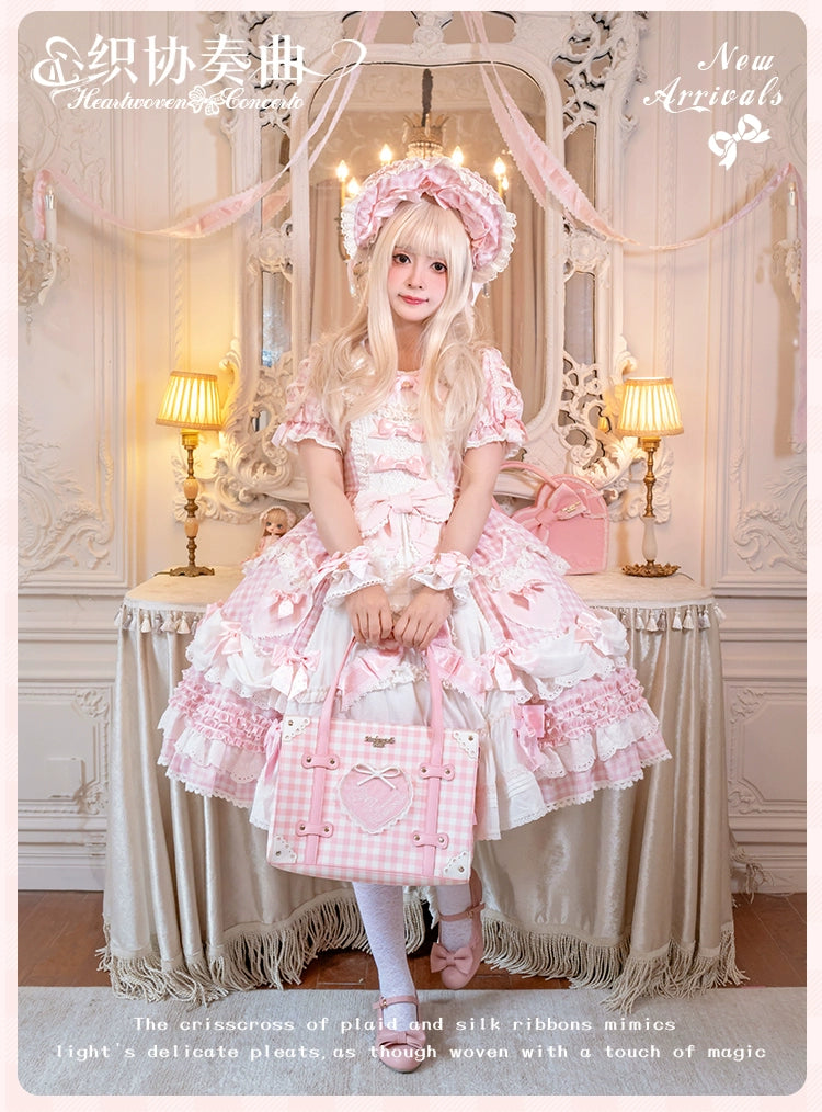 Mademoiselle Pearl - Heart Woven Concerto - IP Collab Sweet Lolita OP Dress, Bow Accents