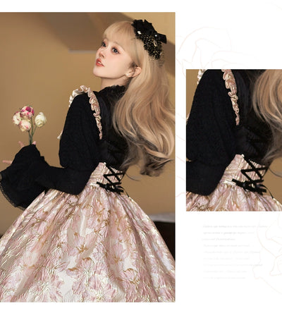 Urtto~Century Garden~Elegant Lolita Blouse Fleece Lined Black Shirt   