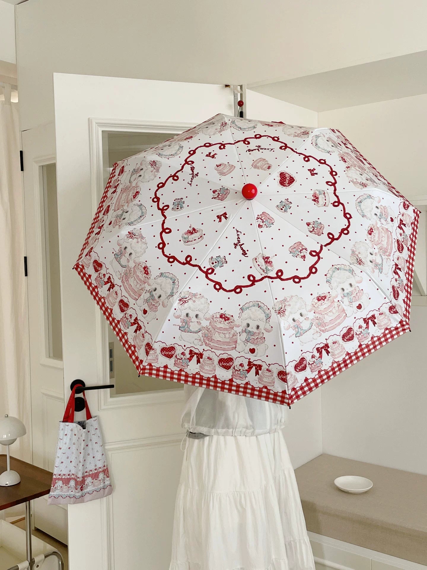 Foldable Printed UPF50+ Lolita Parasol with Black Coating Manual - Lamb Printed Umbrella