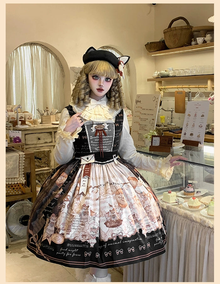 Alice Girl~Fox Band~Printed Sweet Lolita JSK Dress Square Neckline Daily Dress