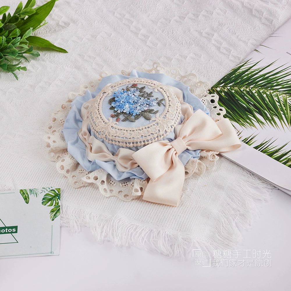 Sugar Time - Sweet Lolita Top Hat, Floral Embroidery