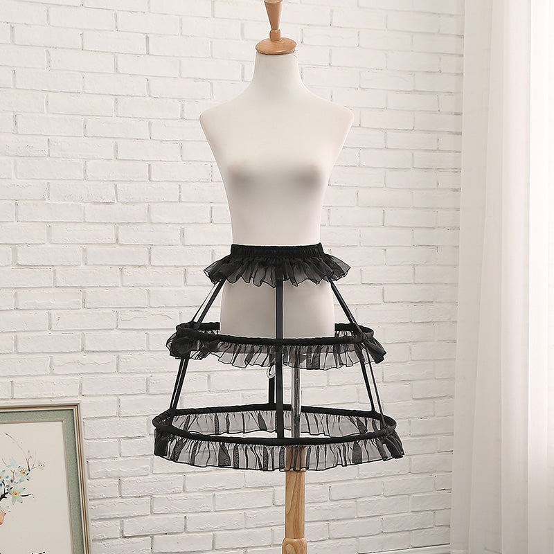 Manyiluo~Adjustable Lolita Petticoat Fish-bon Hollow-out free size black 