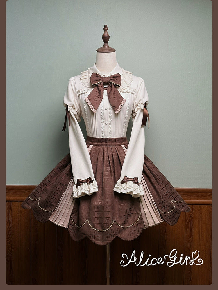 Alice Girl - Bear Chocolate Slab - Classic Lolita Slim Fit Shirt, Back Lace-up 44312:804468