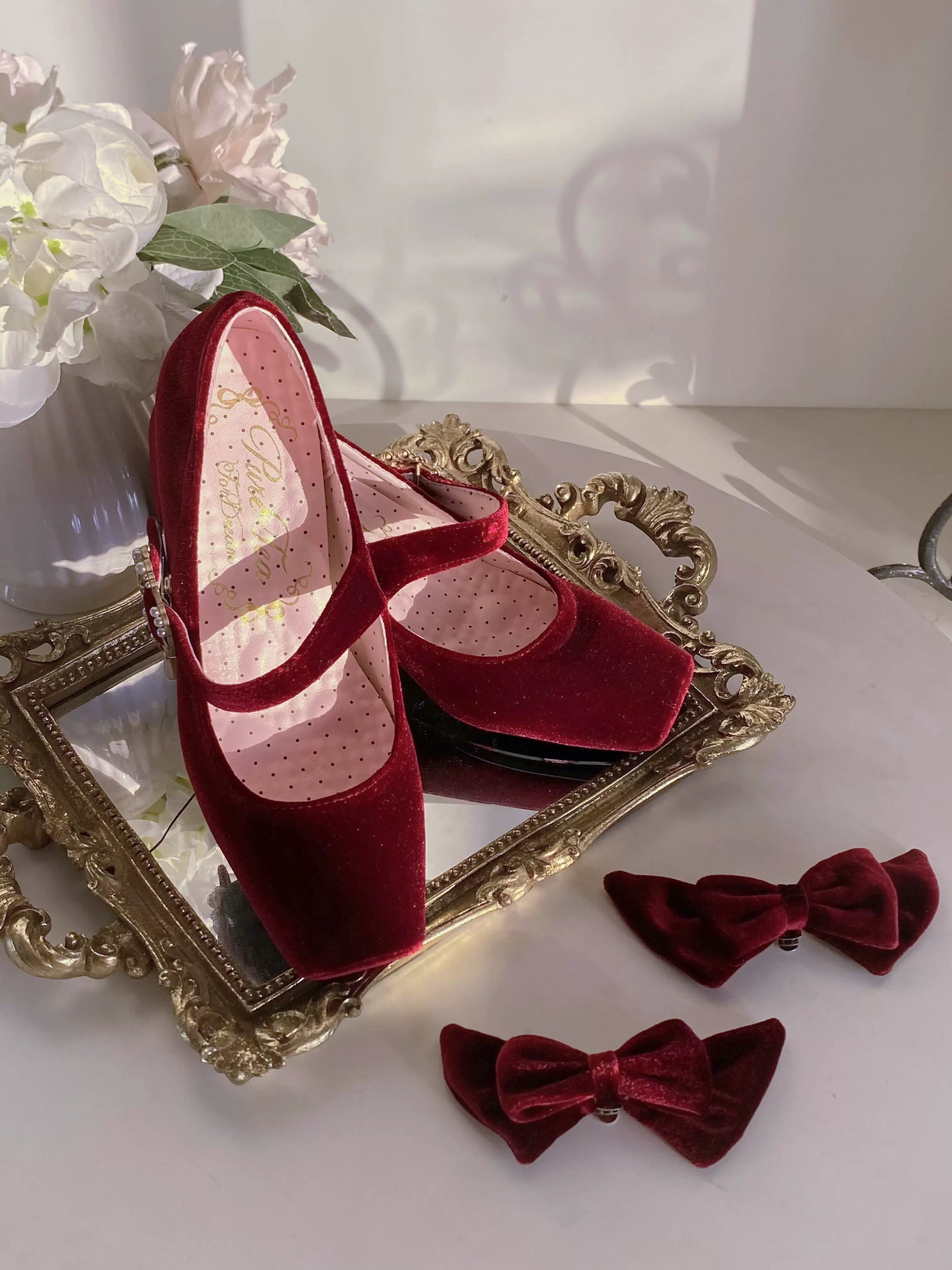 Pure tea for dream~Angel Velvet~Sweet Lolita Shoes Mid-heel Velvet Shoes 32816:394174