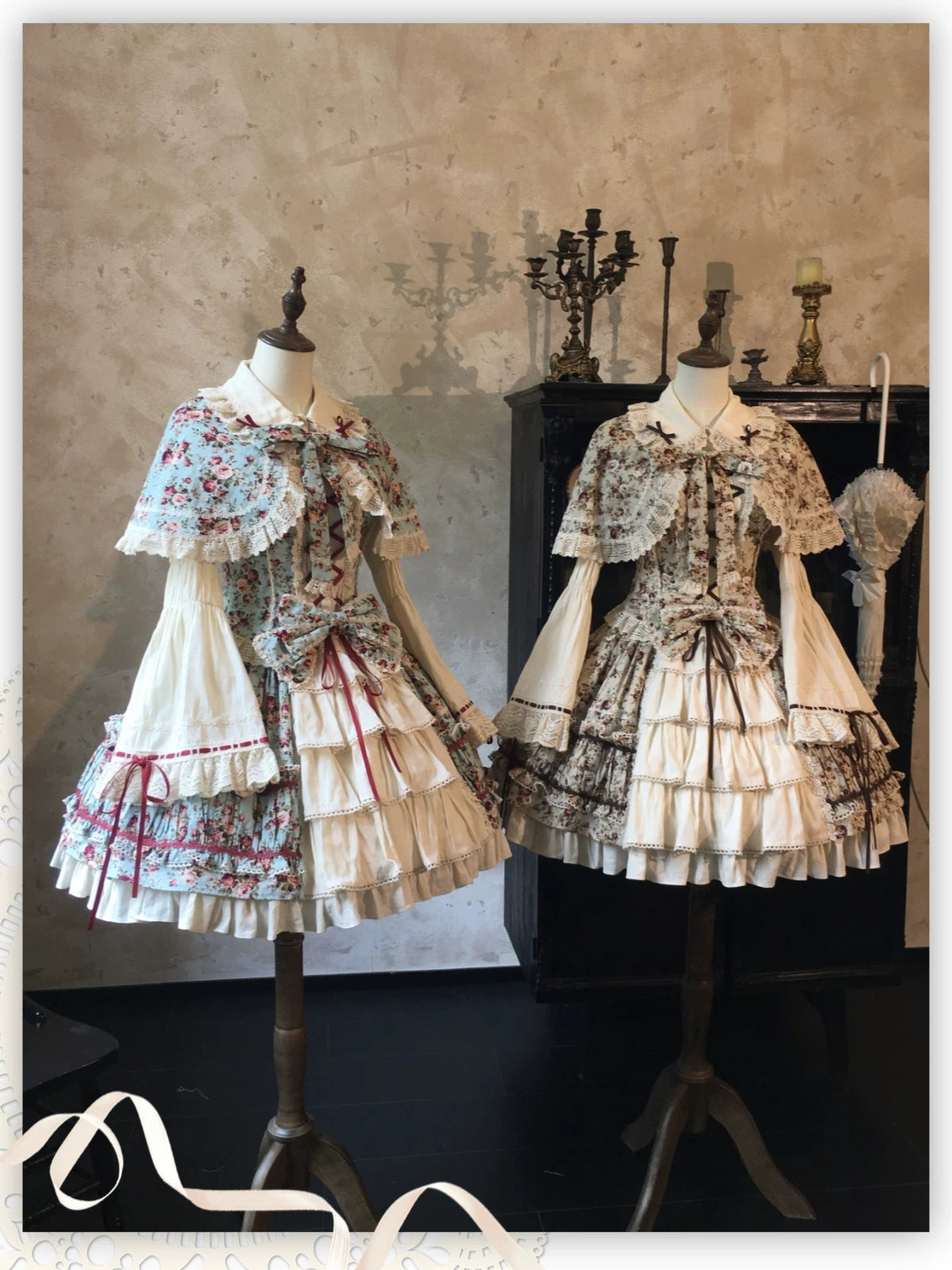 Old Rose Garden - Cotton Old School Lolita Top & Skirt Set, Floral Print 45886:866530