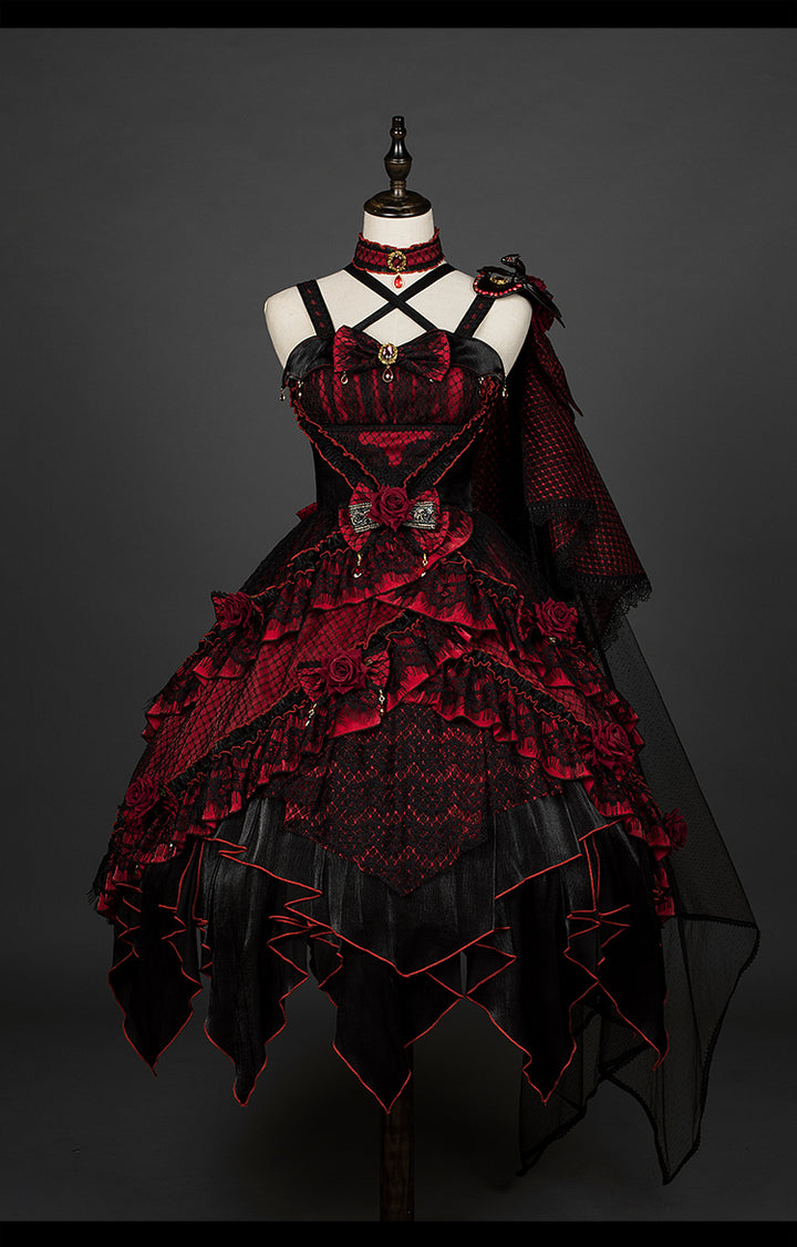 Yupbro~Astoria~Black Red Gothic Lolita JSK Outfit in Dragon Design