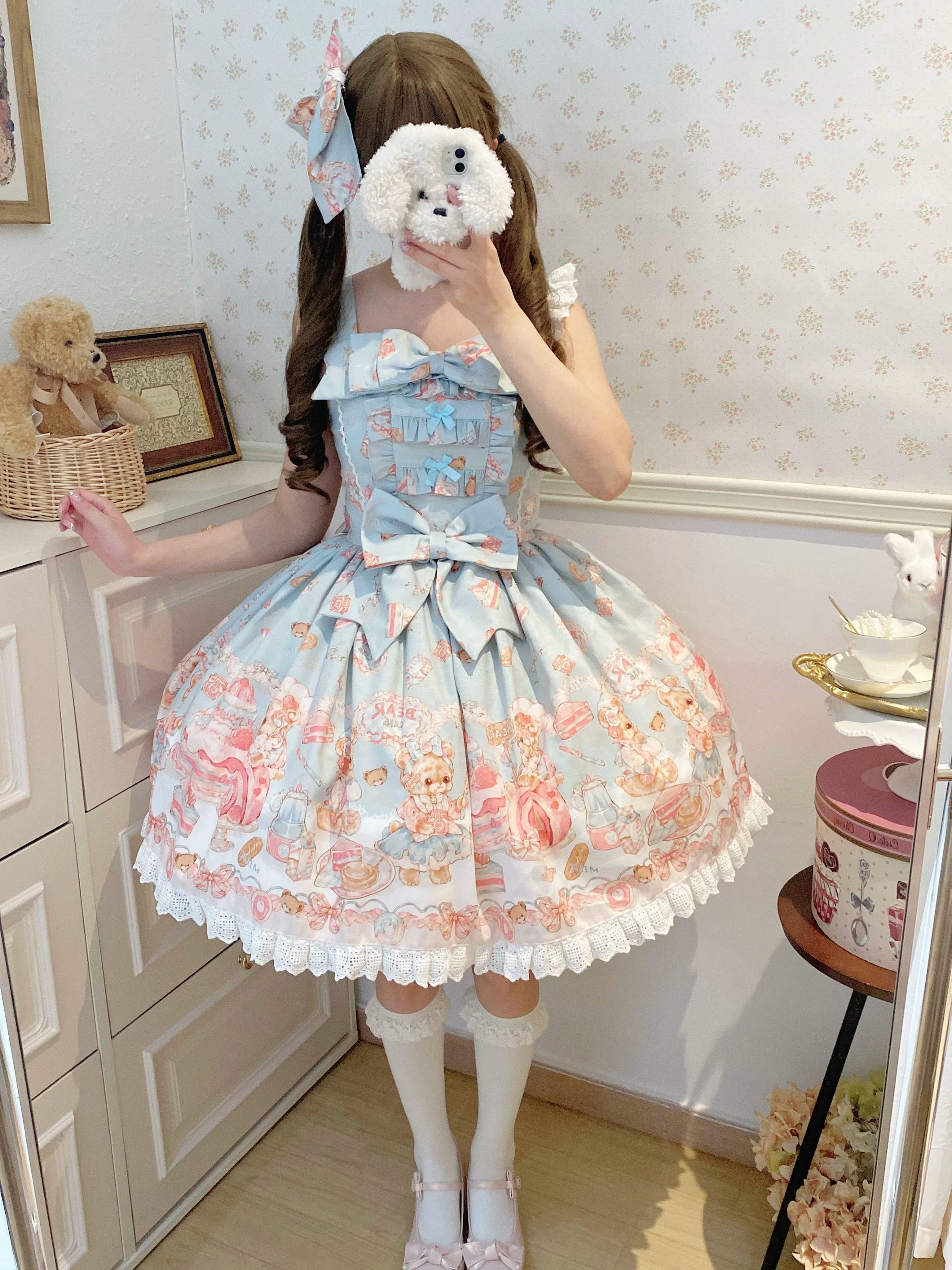 Strawberry Dessert Bear - Kawaii Lolita JSK, Bear and Dessert Print