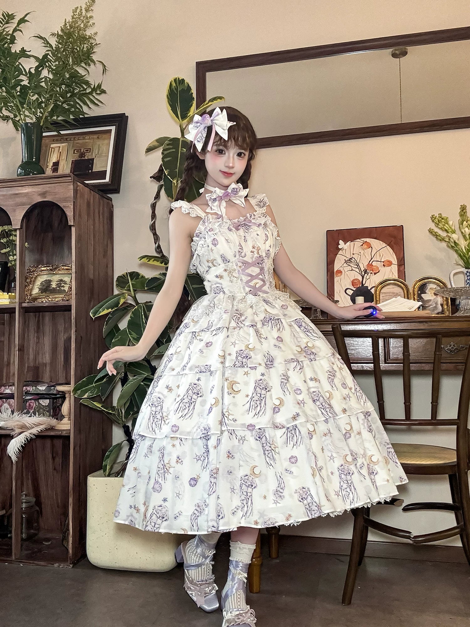 Starry Jellyfish - Printed Classic Lolita JSK Dress, Short Sleeve OP