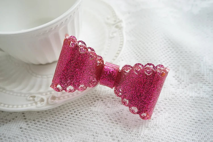 Cat Tea Party~Sweet Lolita Hair Clip Bow Heart Design Rose red  