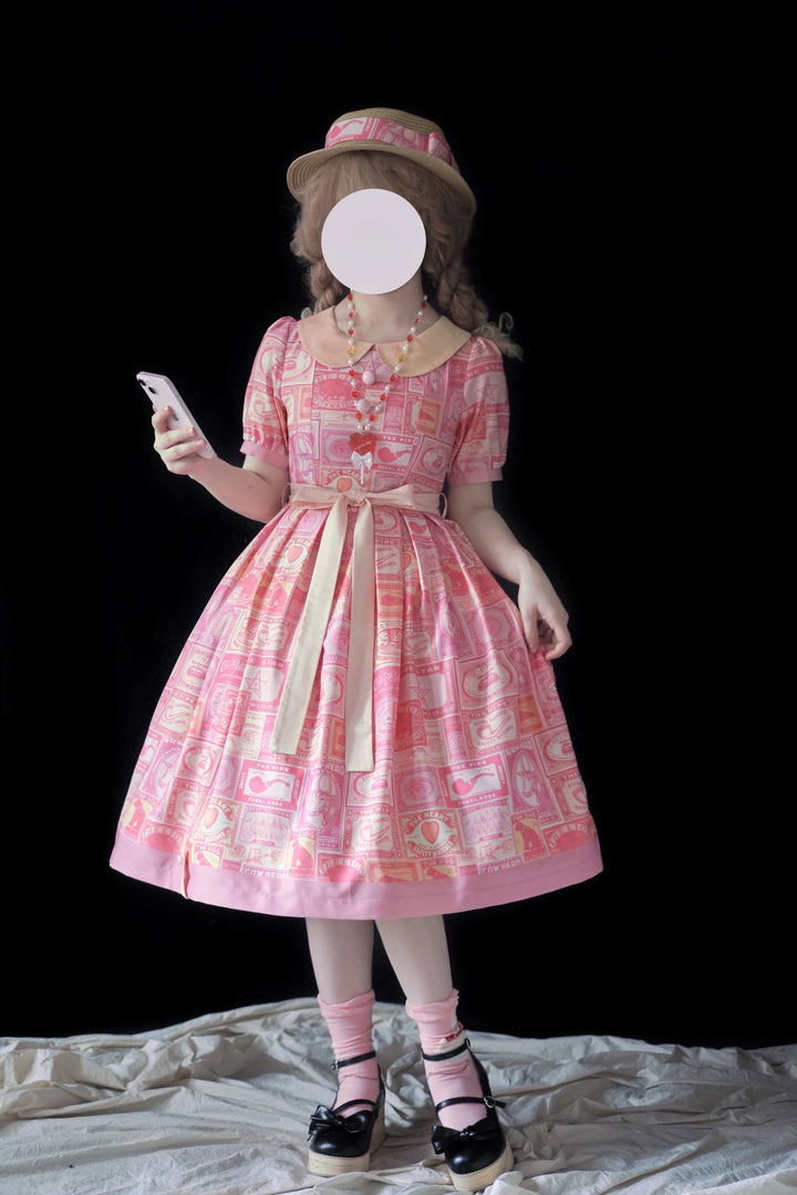 Miss Cube - Antique Label - Retro Lolita OP Dress Short Sleeve Dress