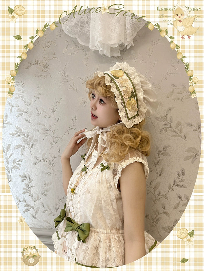 Alice girl~Lemon Rabbit~Kawaii Lolita Bonnet Brooch Embroidered Triangle Scarf 37140:553464