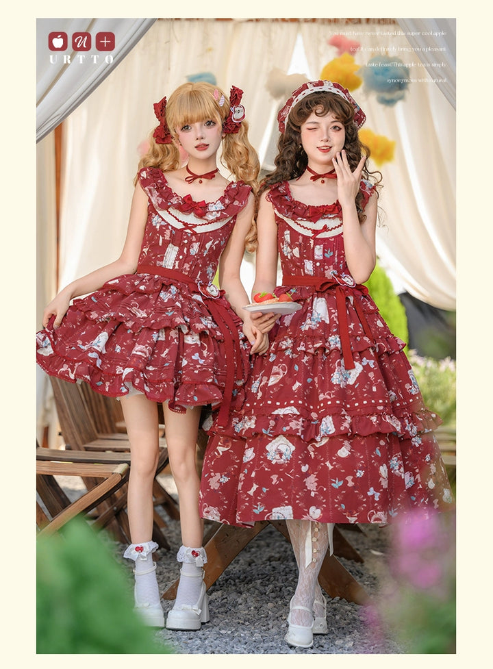 Urtto~Apple Tea~Country Lolita Dress Elegant Floral Print JSK Dress   