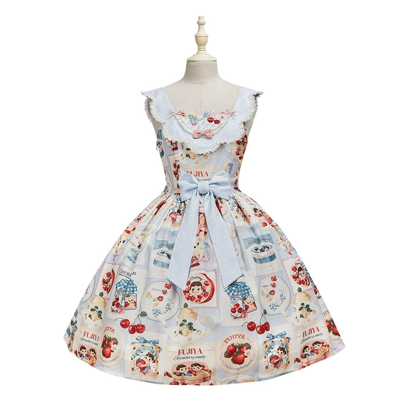 Summer Fairy~IP Collab Kawaii Lolita JSK Shirt Candy Box Hat Free size Petal Collar JSK - Blue 