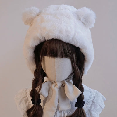 (BFM)Besozealous~Winter Lolita Hat Bear Ears Hooded Hat M (56-58cm) Milk White Bear Ears Hat 