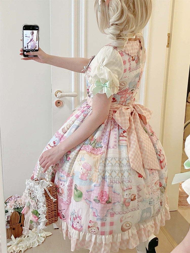 Mewroco~Country Patchwork~Sweet Lolita Dress Set Print OP SK Shirt and Camisole 41848:719006