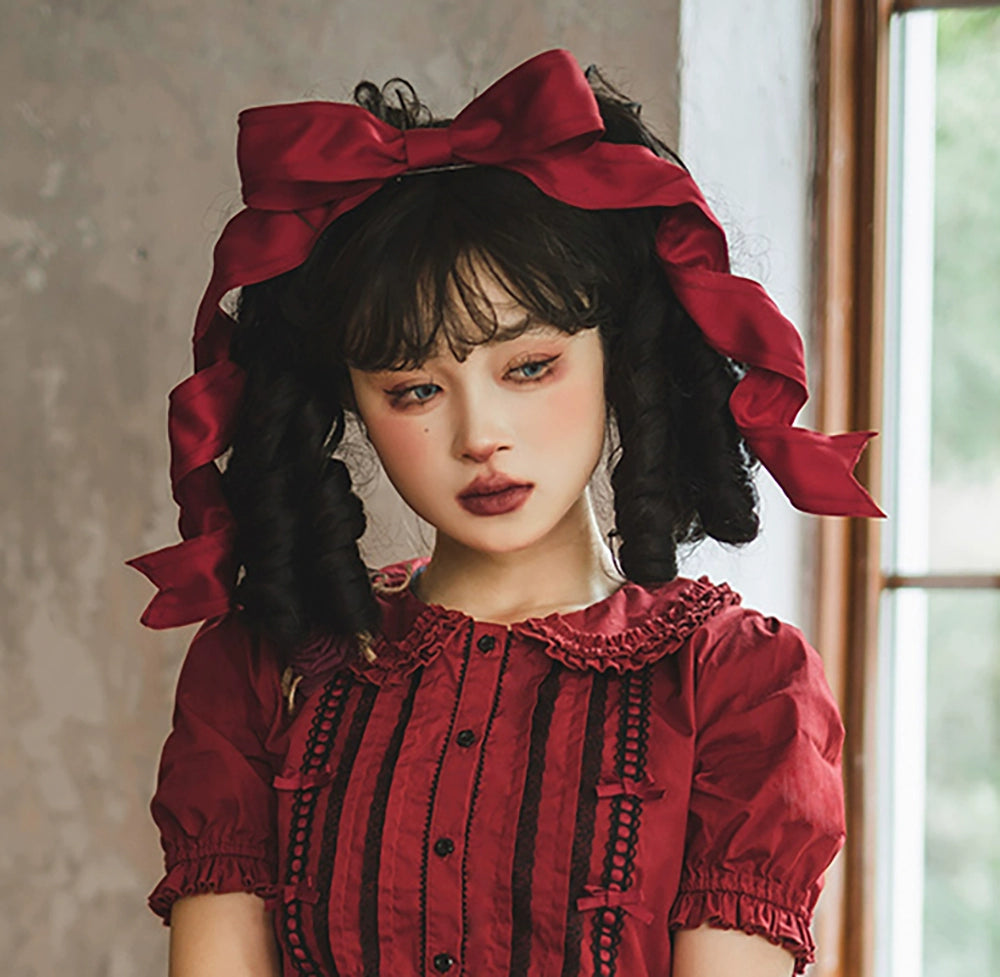 Miss Point - Sweet Lolita Accessories KC Hair Clip Brooch Waistband Cuffs Twisted Bow Hair Clip- Red