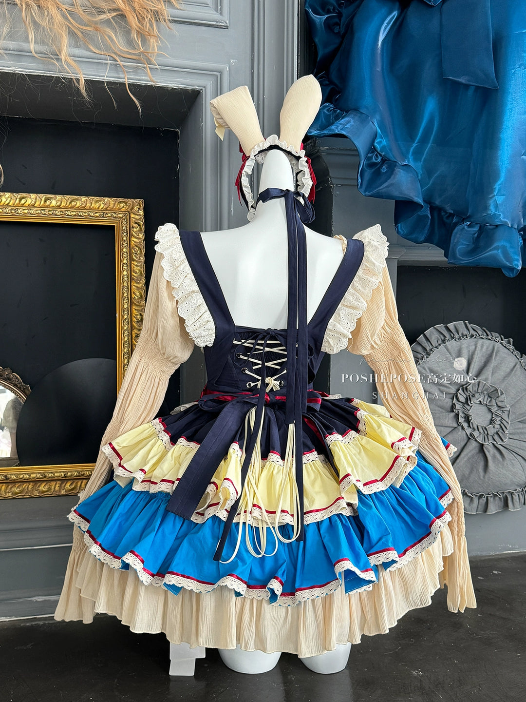 POSHEPOSE~Maid Bunny~Gorgeous Sweet Lolita OP Dress with Detachable Sleeves and Apron 41664:720588