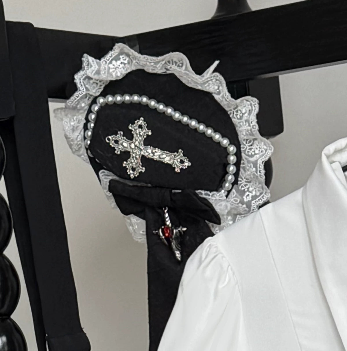 Sloth of Seven Deadly Sins - Ouji Lolita Hime Sleeve Blouse & Shorts Set, Cross Embroidery Top Hat Only (one size) S
