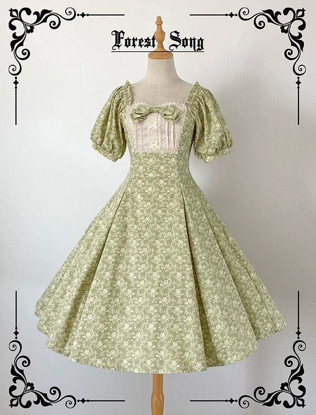 Elegant Lolita OP Dress Floral Print 6-Piece Cut Lolita Dress
