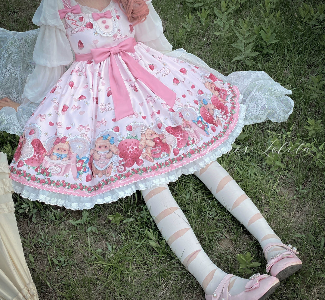 Polaris Lolita~Rabbit Berry Gift Box~Sweet Lolita JSK Pink Lolita Dress   