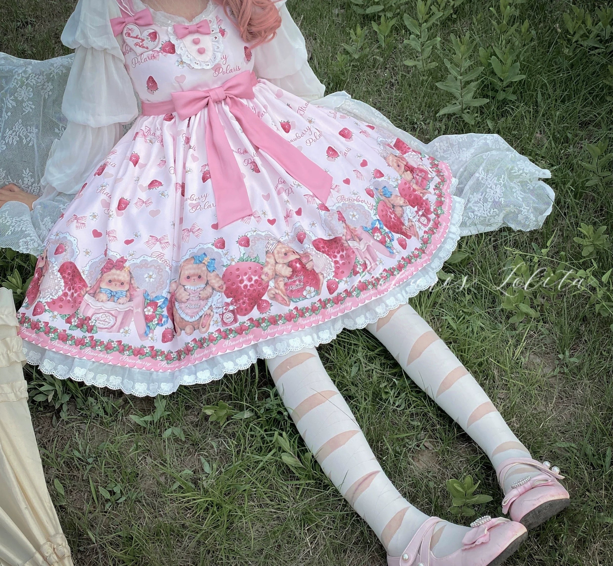 Polaris Lolita - Rabbit Berry Gift Box - Sweet Pink Lolita JSK Dress, Bunny & Straberry Print 44382:806035