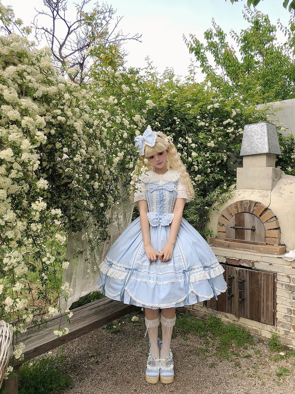 Vintage Petal Rabbit - Cotton Old School Lolita JSK Dress With Petal-Shaped Hem 43136:769605