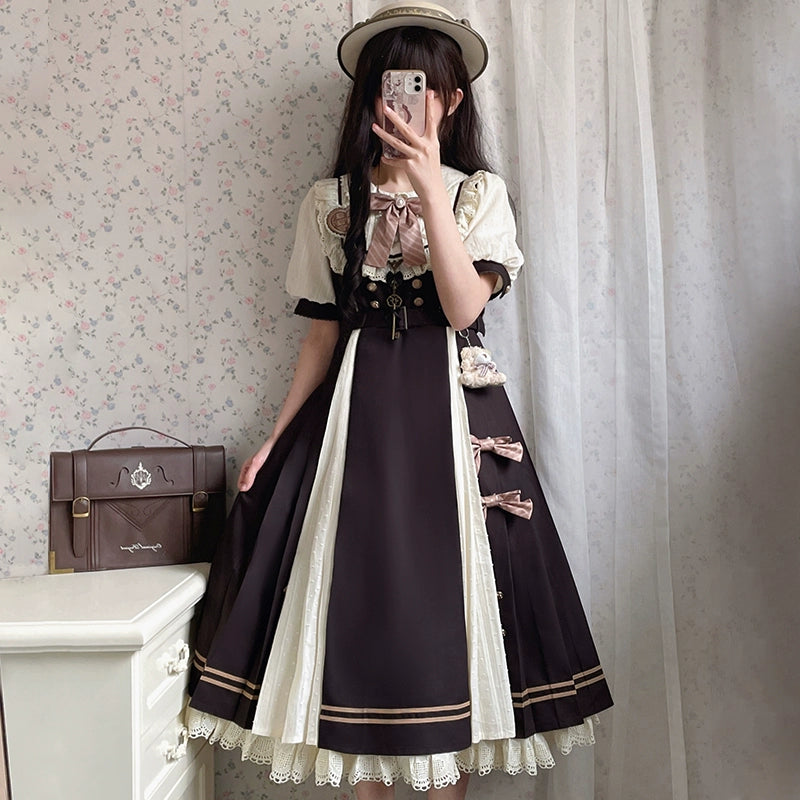 Letters from Unknown Star~Chocolate Workshop~Elegant Lolita OP Daily Short Sleeve Dress S Long OP 