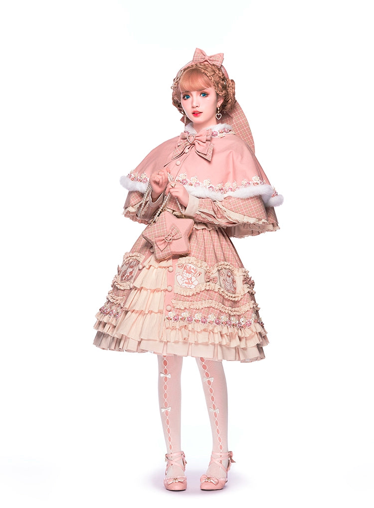 Youpairui~Helford~Sweet Coordinated Lolita Suit Pink Plaid Lolita SK Set   