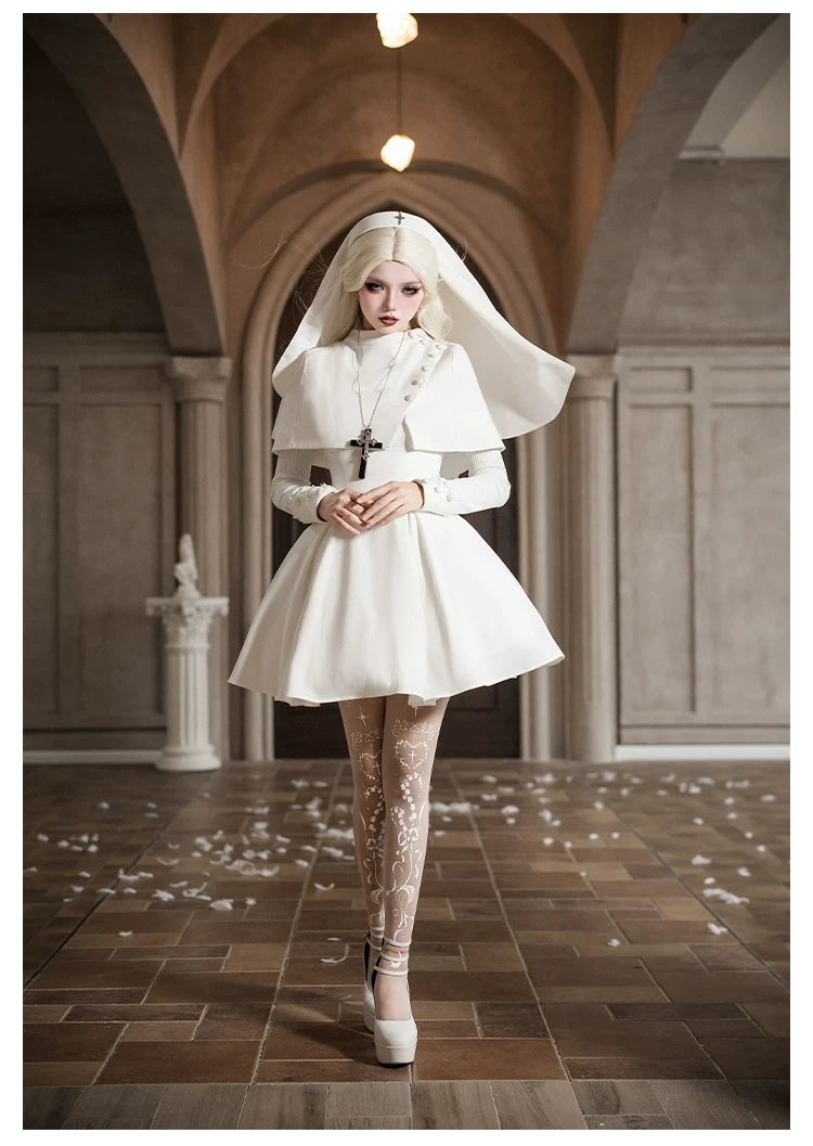 Nihil - Gothic Nun Lolita OP Dress, Irregular Hem Cape