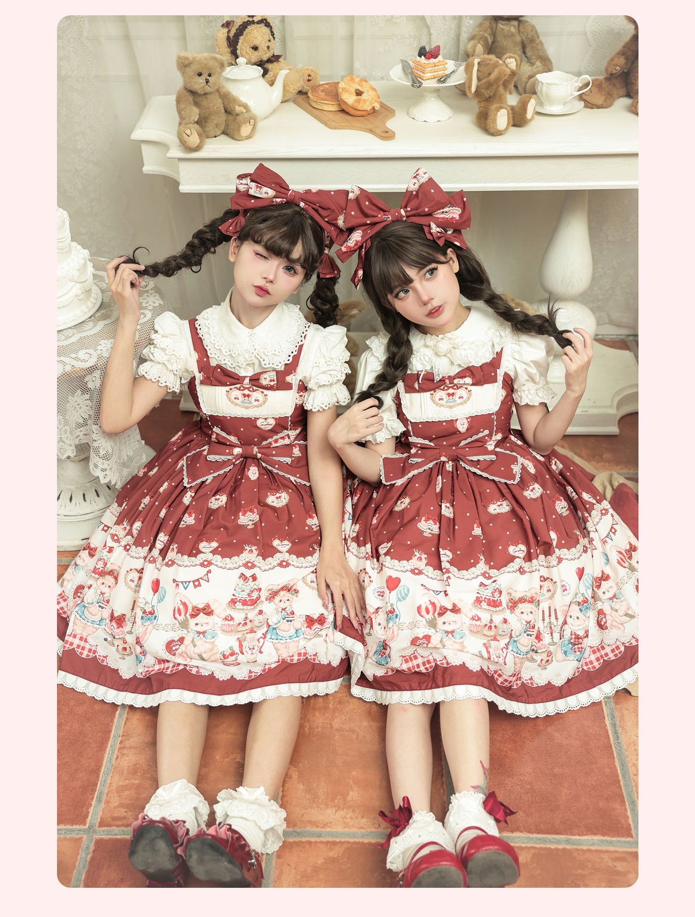 GD Lolita~Strawberry Kitchen~Sweet Lolita Burgundy High Waist JSK   