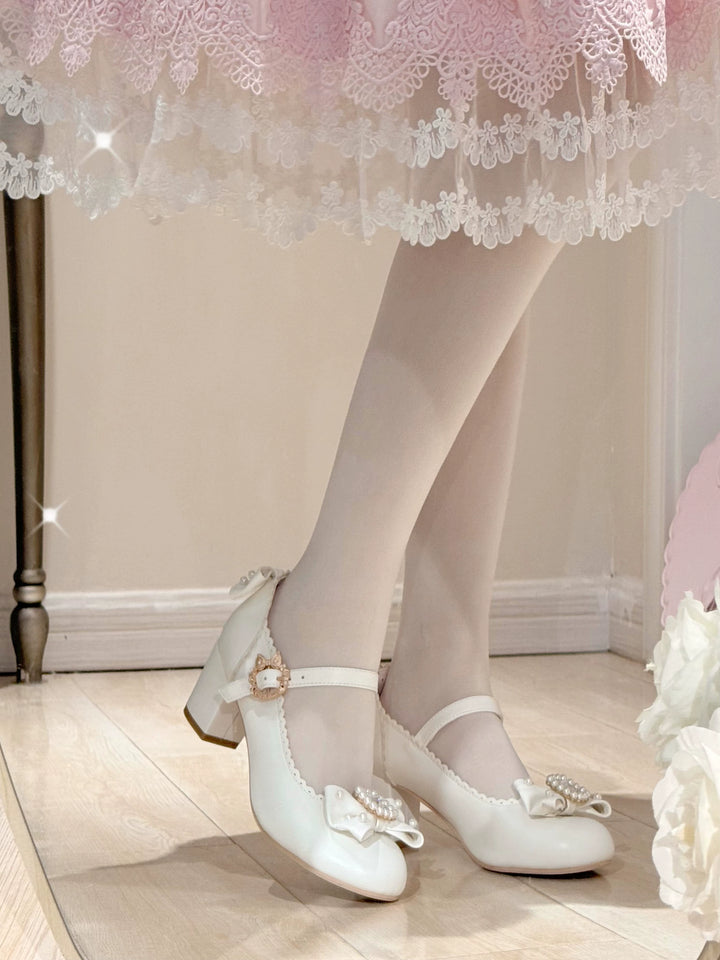 Pure Tea For Dream~Vintage Gemstone~Sweet Lolita Shoes Round Toe Heels with Bow 41836:715412