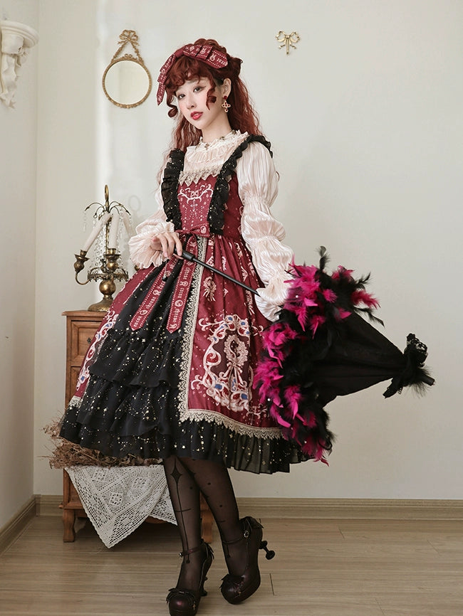 Cheese Cocoa~Star Drop Ceremony~Elegant Lolita JSK Printing Open Front Dress and Blouse Set   